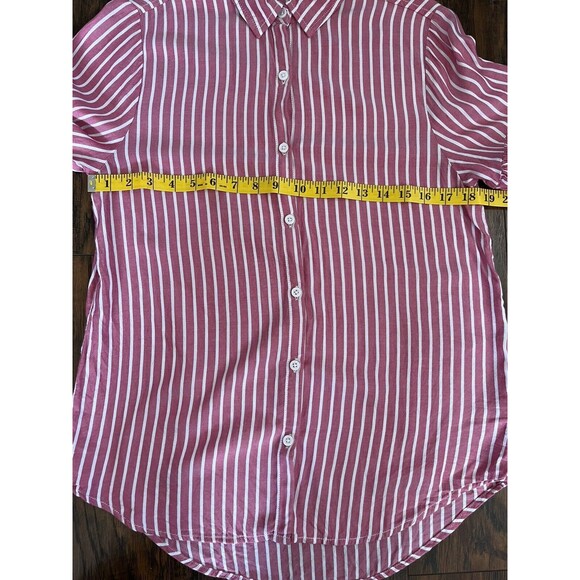 BeachLunchLounge Salmon/Pink Striped Button Down Collared Flared Sleeve Shirt XS - Picture 10 of 12